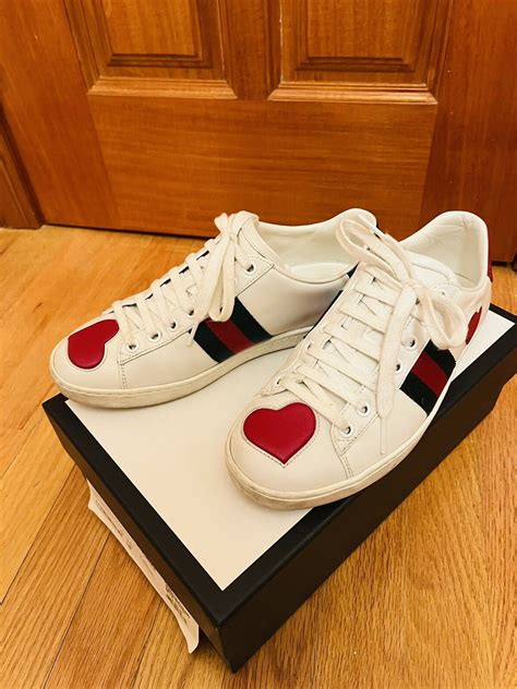 gucci sneakers with red heart|Gucci ace studded sneakers.